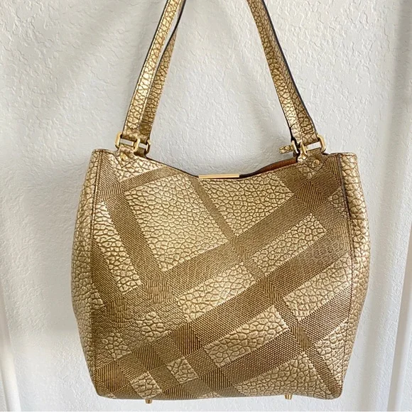 Burberry gold check leather bag